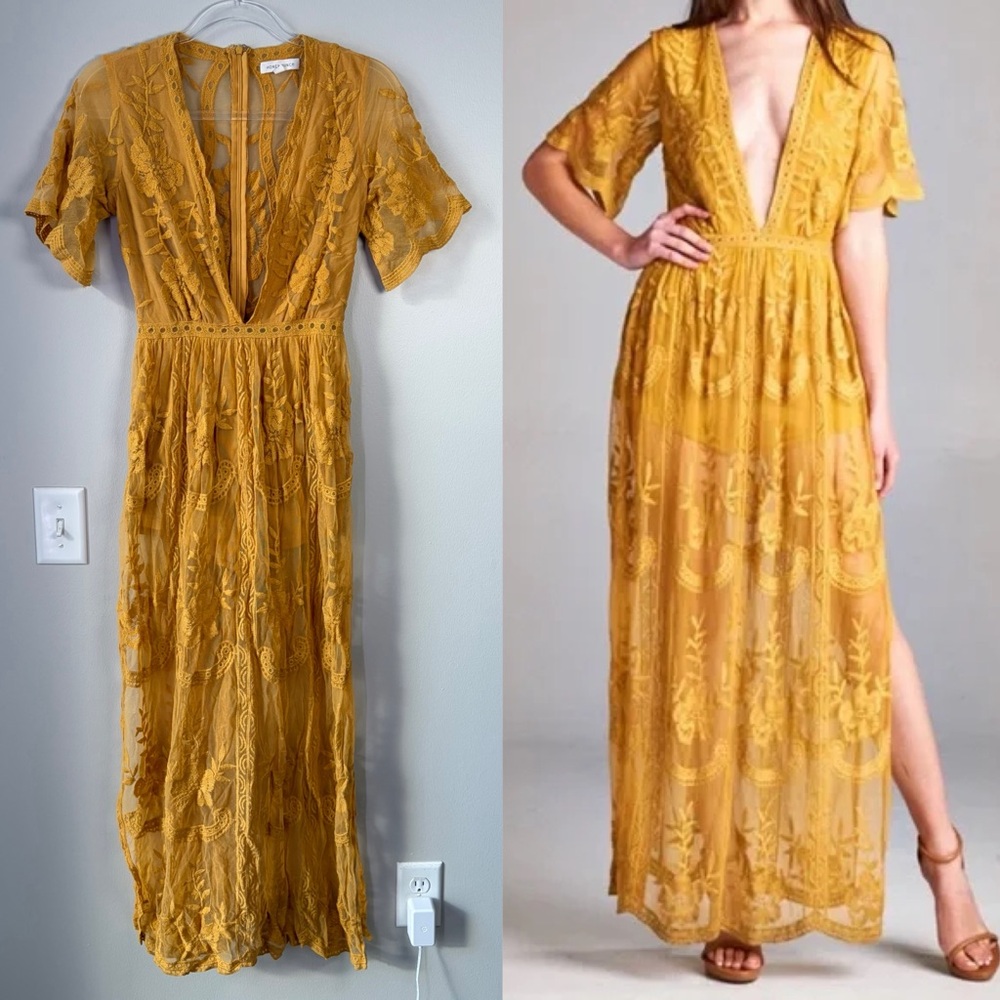 Honey Punch Marigold Lace Boho Maxi Dress